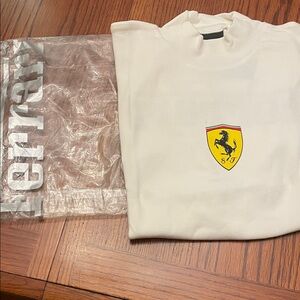 Men’s Ferrari White mock neck shirt with Iconic Emblem